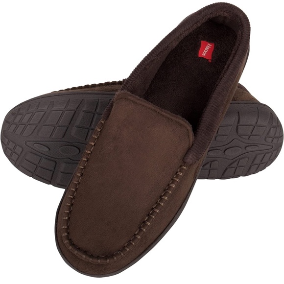 Hanes Men's Textured Moccasin Slipper Brown Unisex Men’s Size 8-9 - Picture 1 of 8